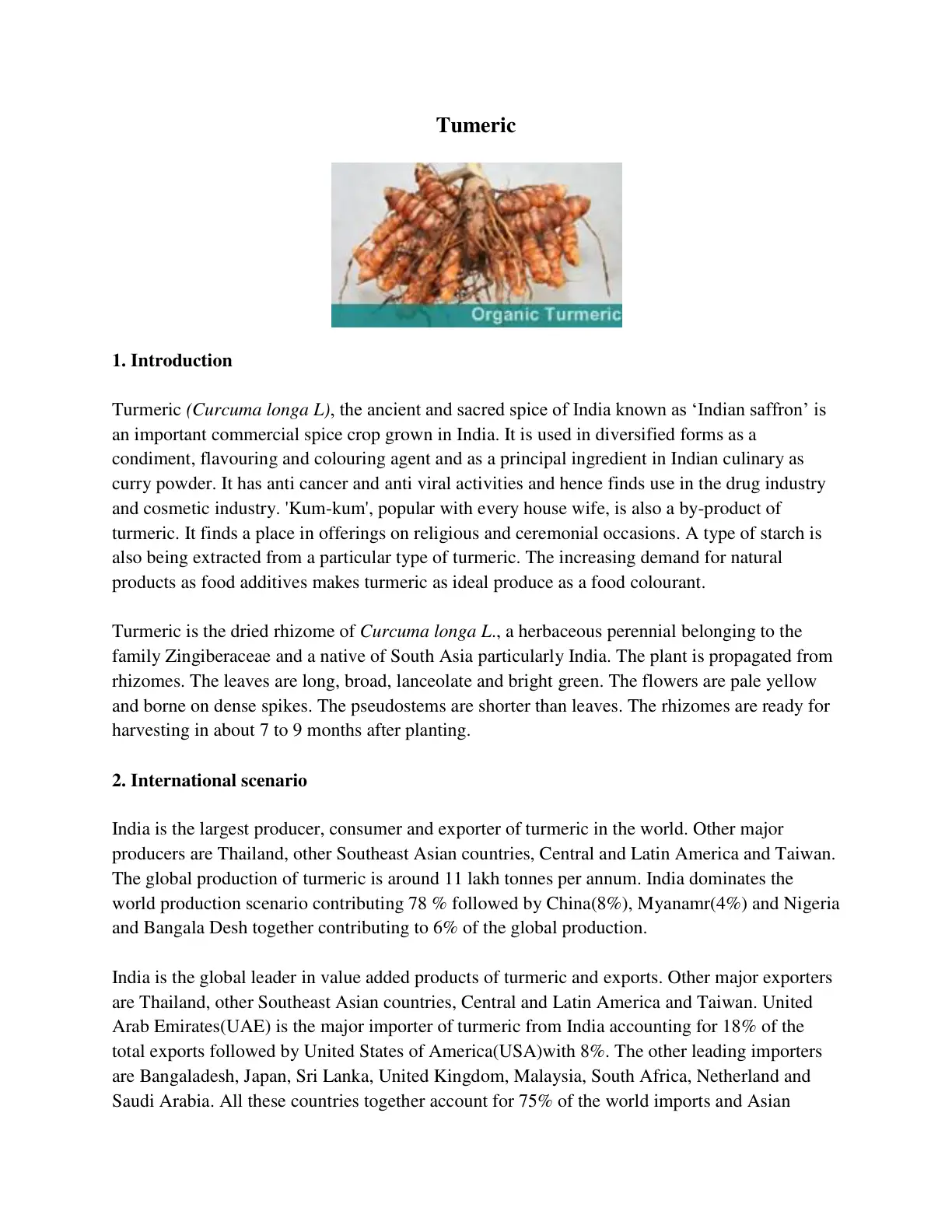 غلاف تقرير Turmeric (Curcuma longa L)
