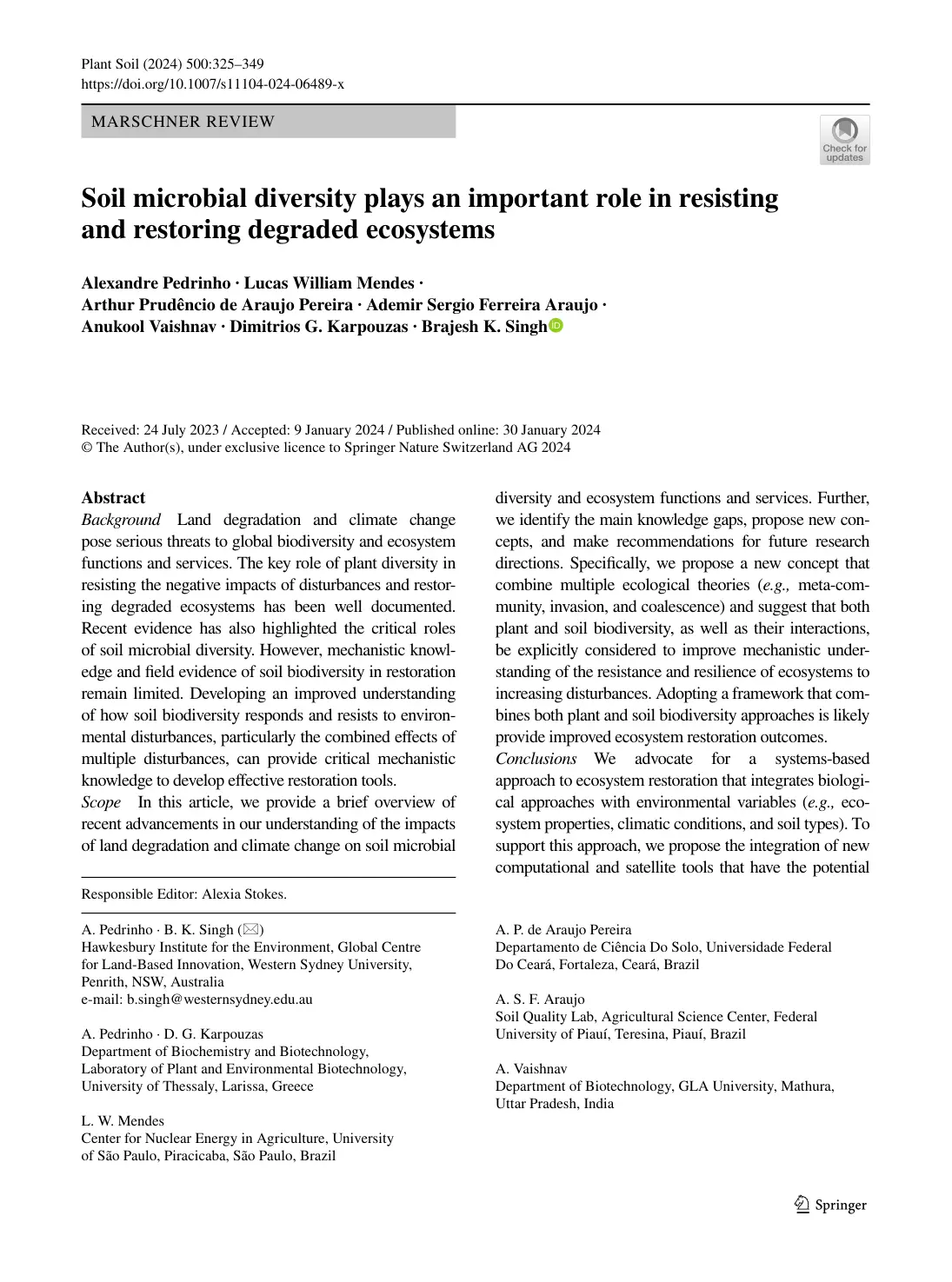 غلاف تقرير Soil microbial diversity plays an important role in resisting and restoring degraded ecosystems