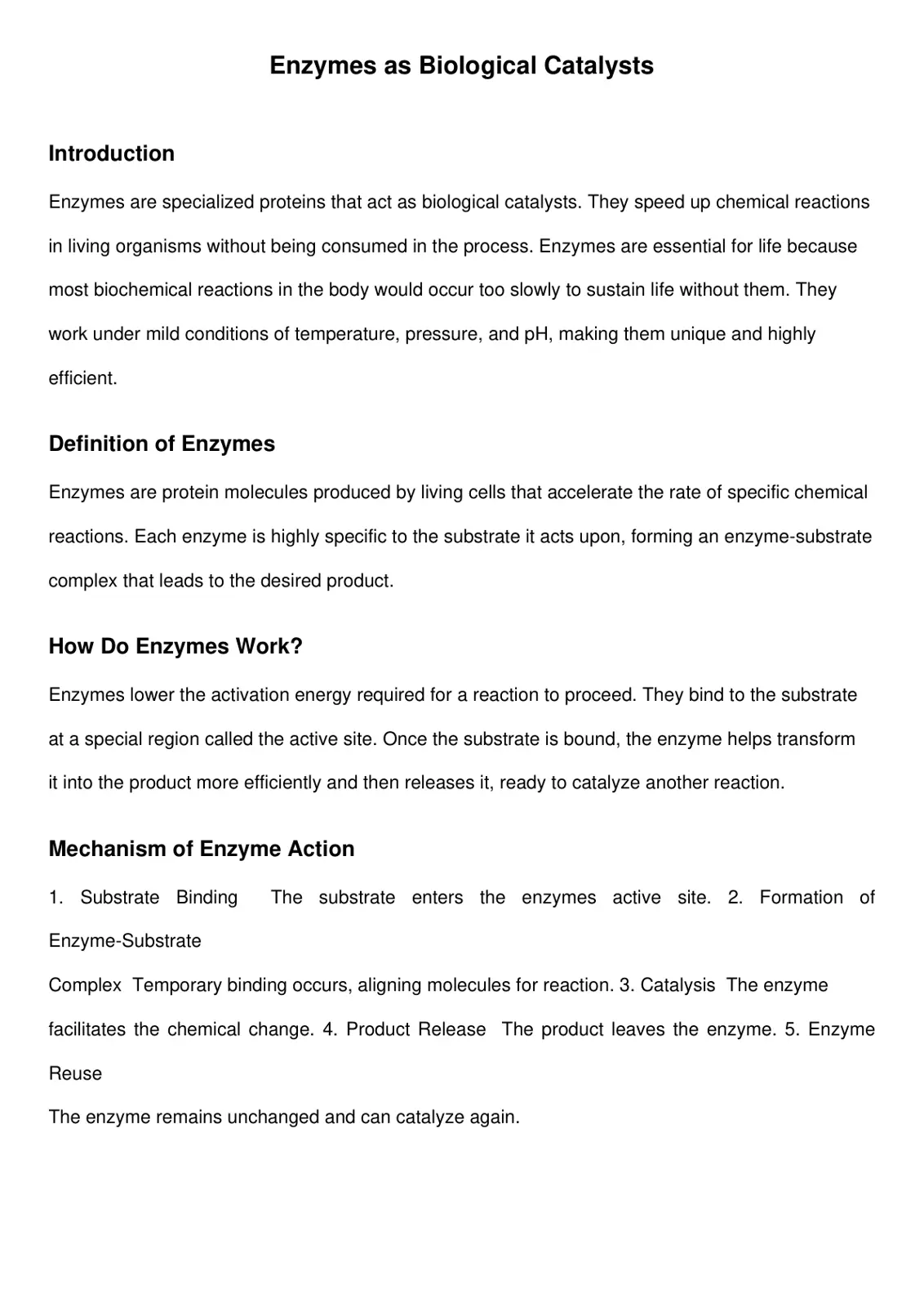 غلاف تقرير Enzymes as Biological Catalysts