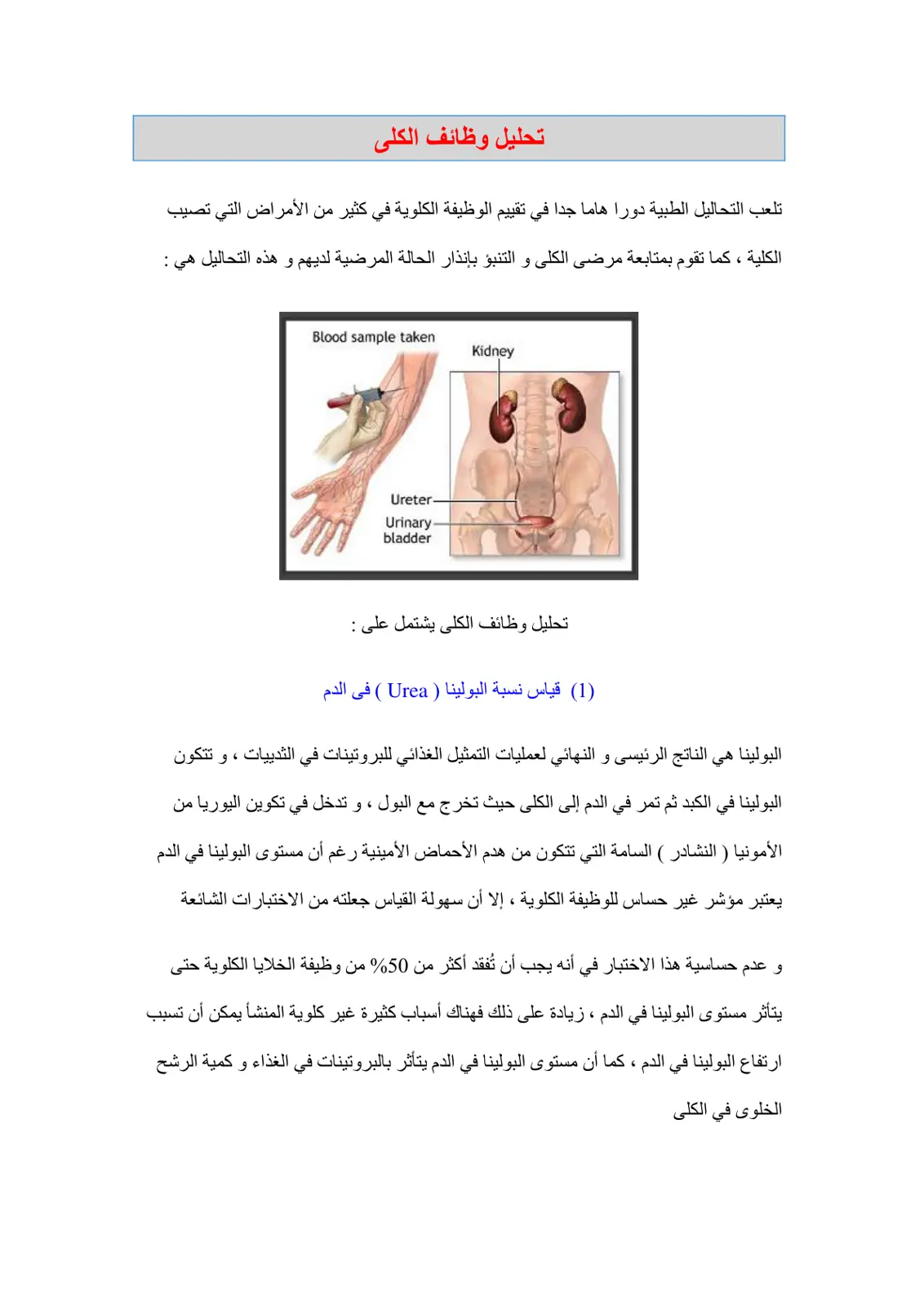 غلاف تقرير تحليل وظائف الكلى