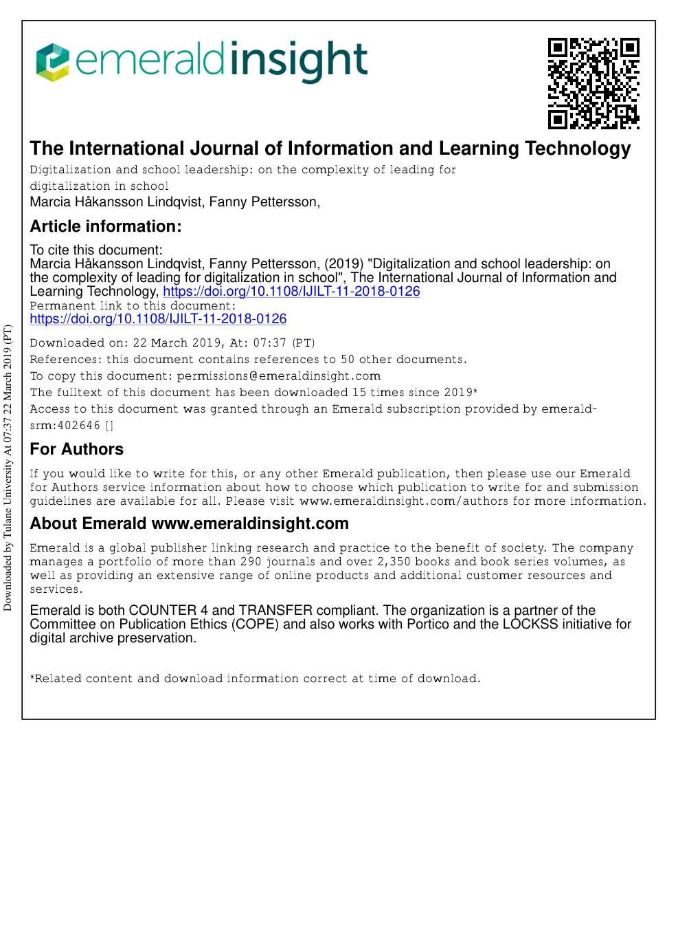 غلاف تقرير Digitalization and school leadership: on the complexity of leading for digitalization in school