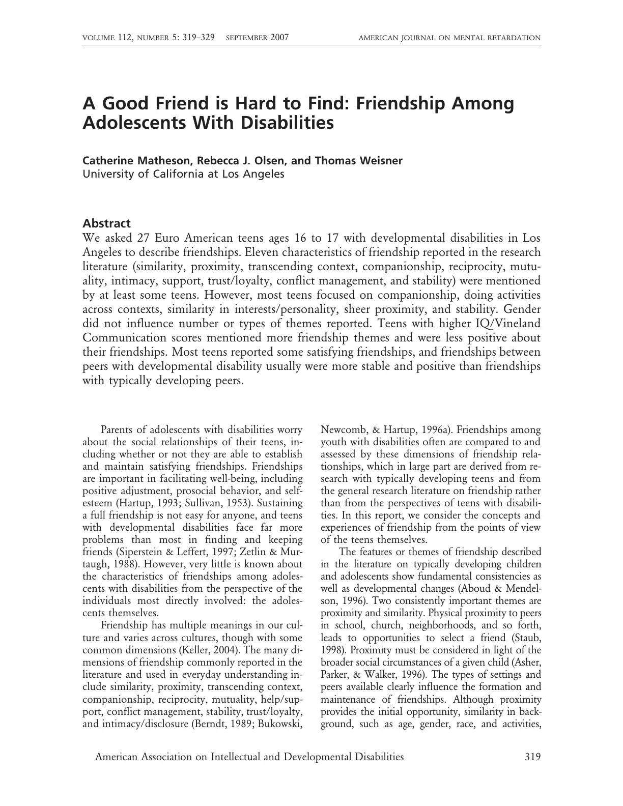 غلاف تقرير A Good Friend is Hard to Find: Friendship Among Adolescents With Disabilities