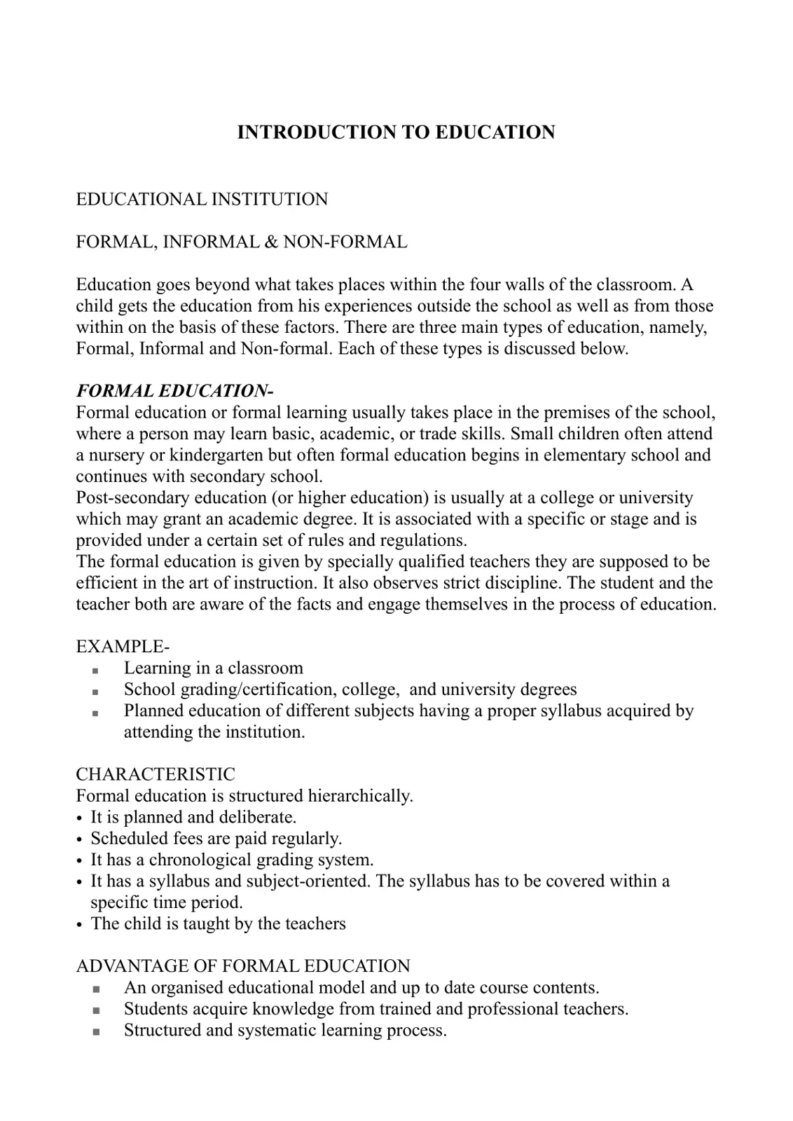 غلاف تقرير INTRODUCTION TO EDUCATION
