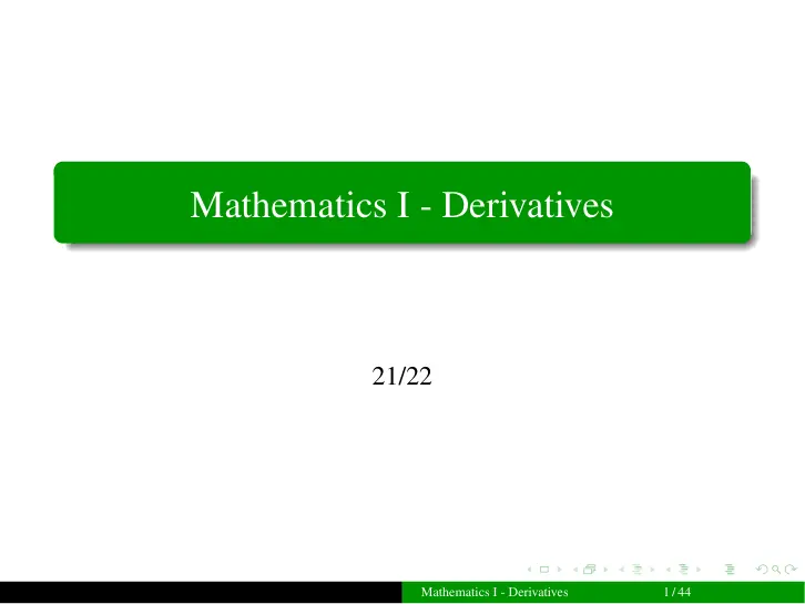 غلاف تقرير Mathematics I – Derivatives 21/22