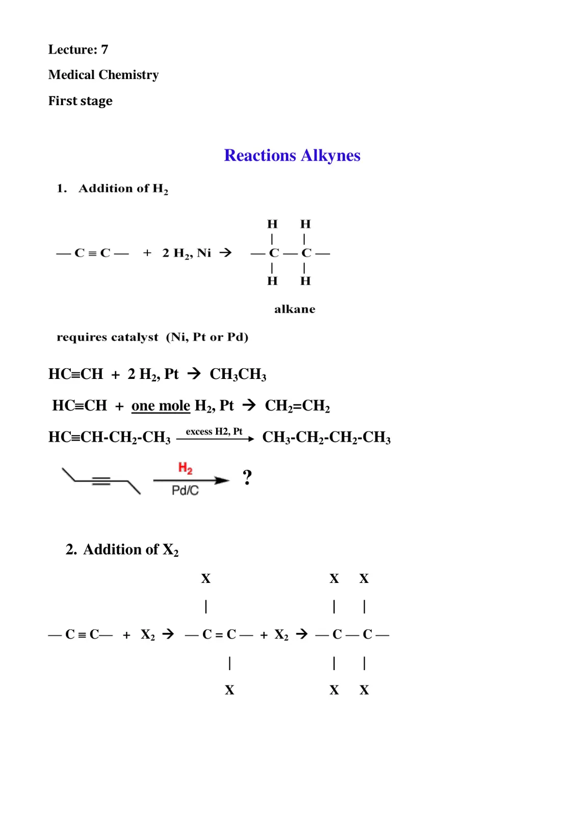 غلاف تقرير Medical Chemistry: Reactions of Alkynes