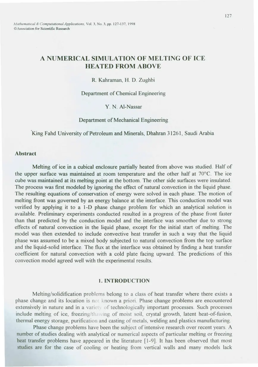 غلاف تقرير A NUMERICAL SIMULATION OF MELTING OF ICE HEATED FROM ABOVE