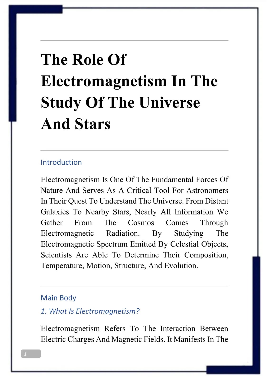 غلاف تقرير The Role Of Electromagnetism In The Study Of The Universe And Stars