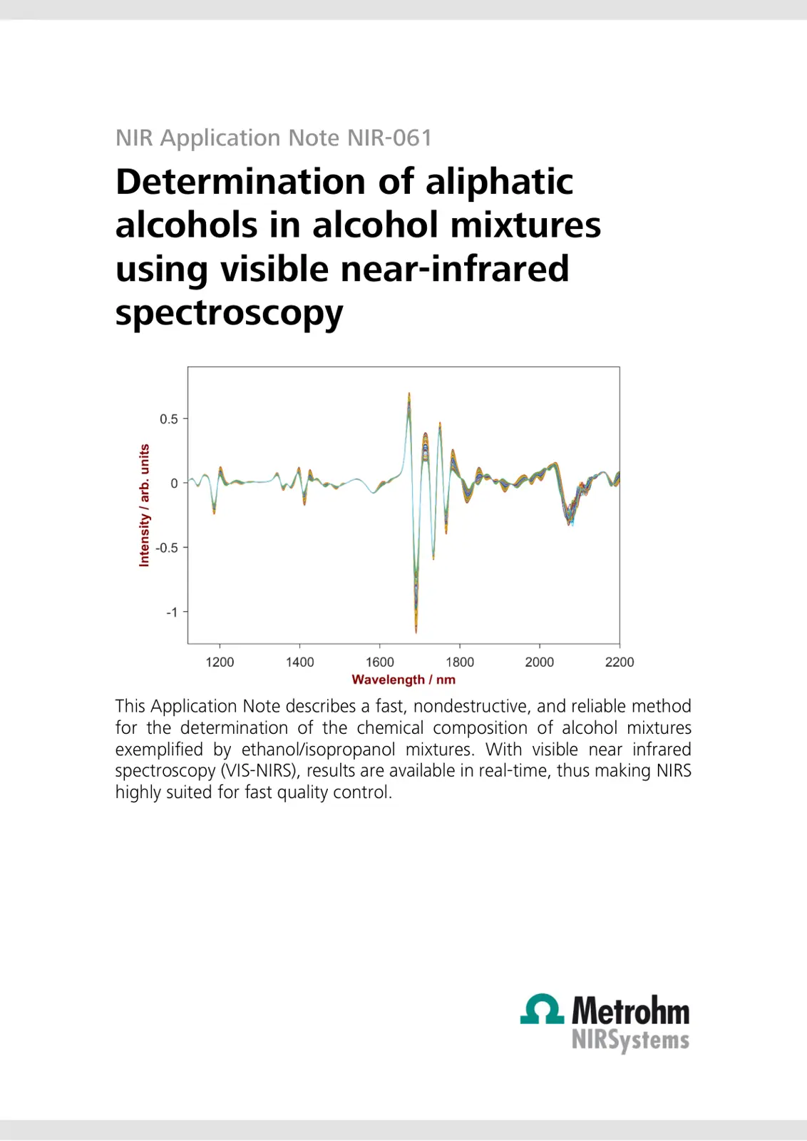 غلاف تقرير Determination of aliphatic alcohols in alcohol mixtures using visible near-infrared spectroscopy