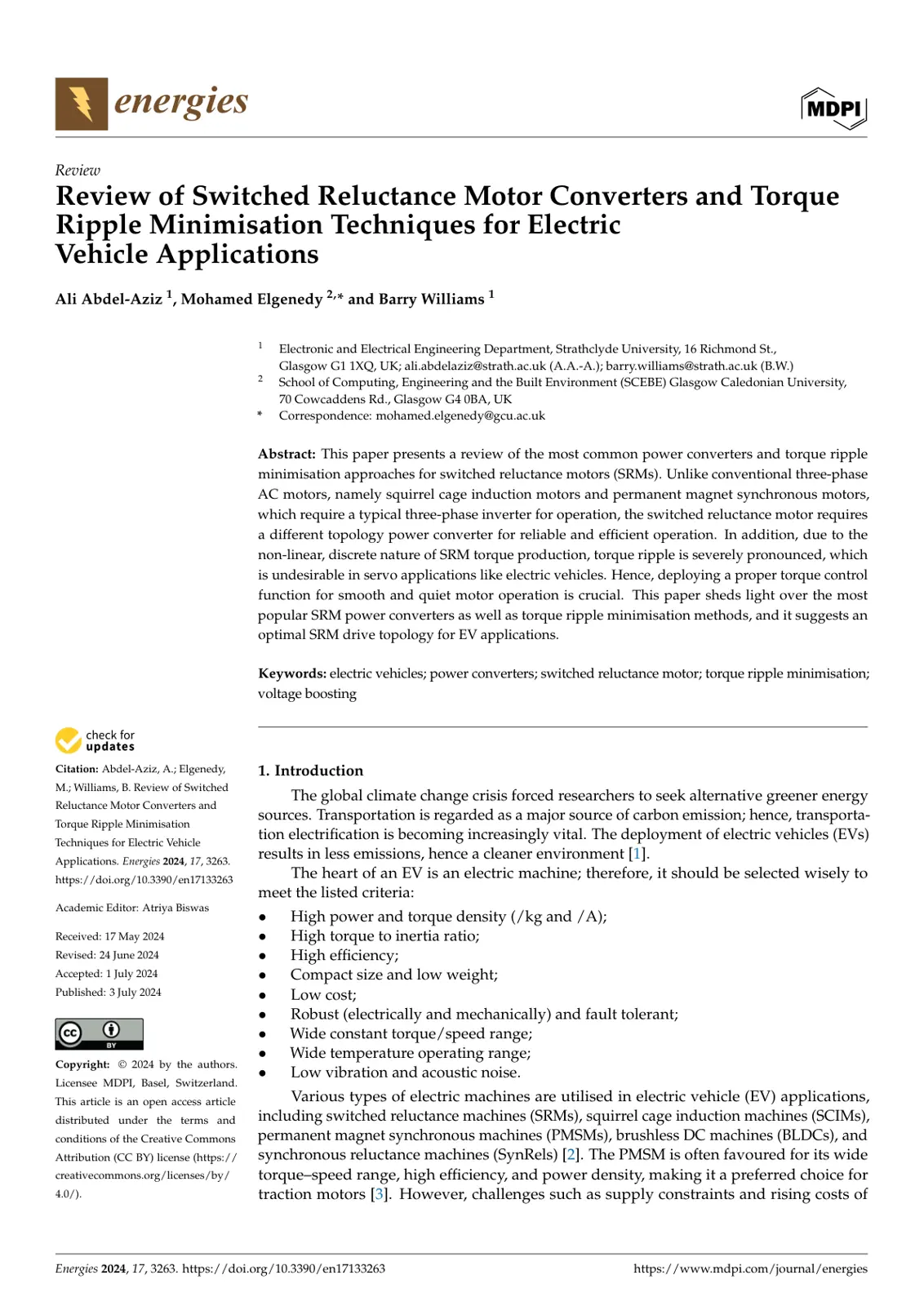 غلاف تقرير Review of Switched Reluctance Motor Converters and Torque Ripple Minimisation Techniques for Electric Vehicle Applications