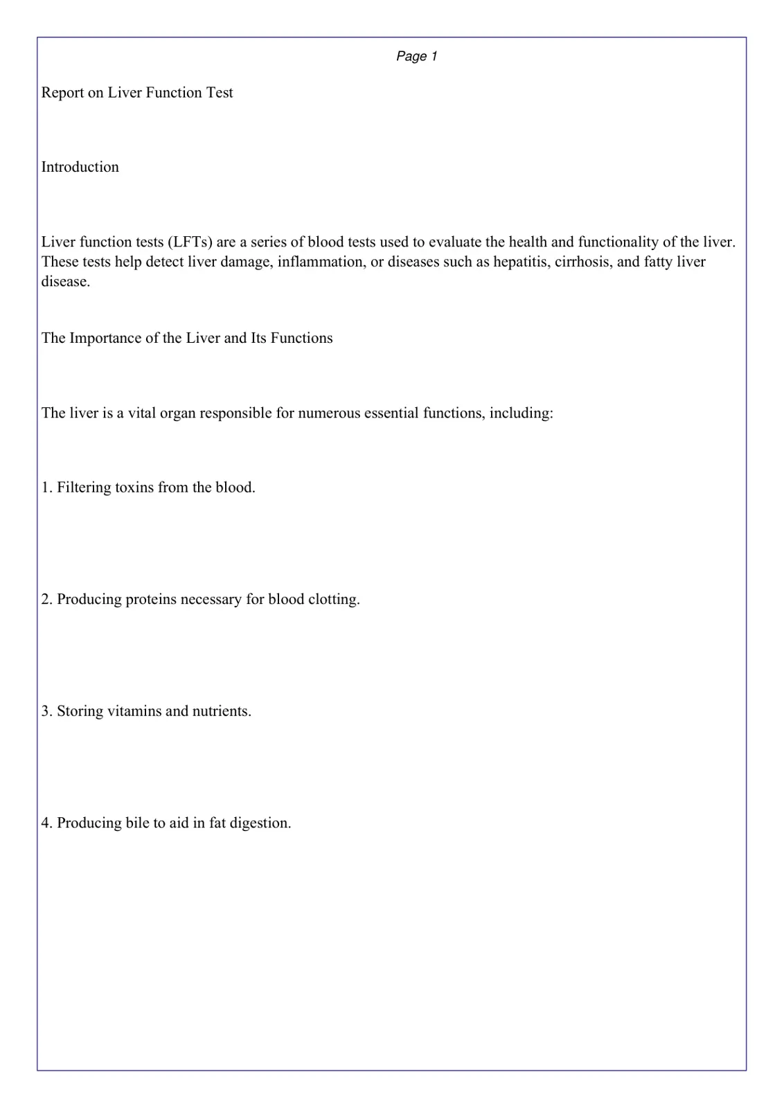 غلاف تقرير Report on Liver Function Test