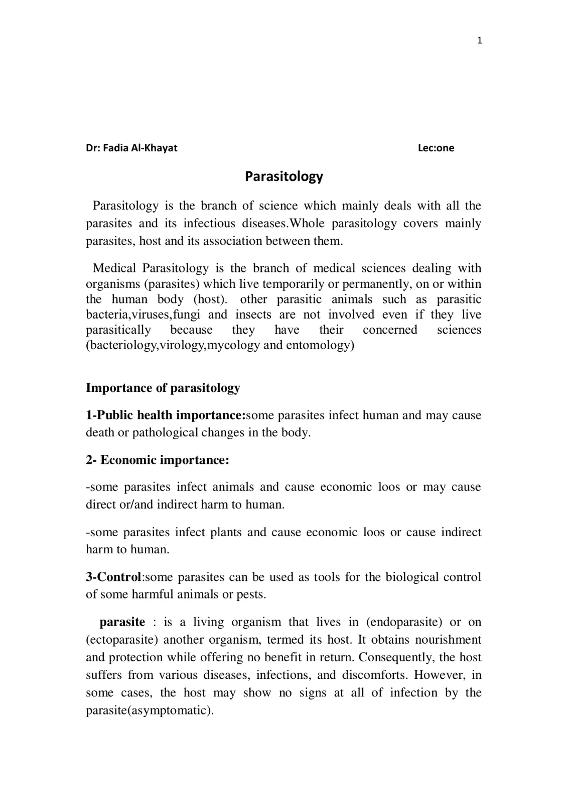 غلاف تقرير Parasitology
