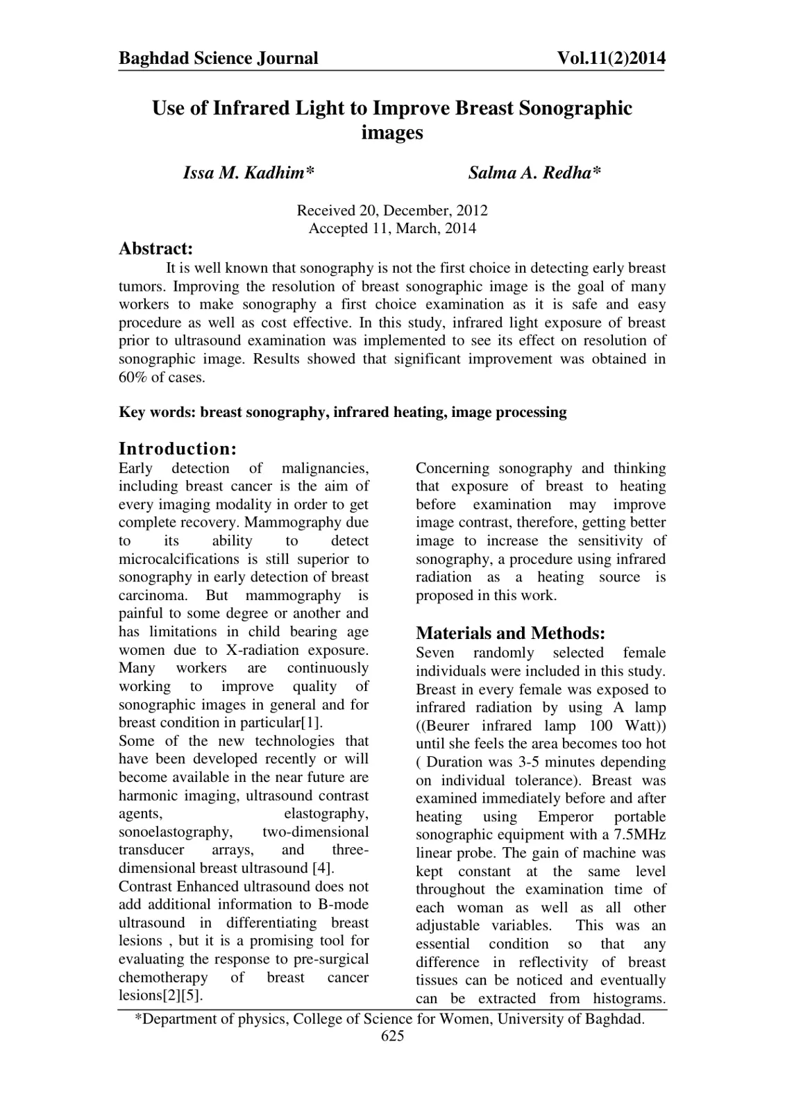غلاف تقرير Use of Infrared Light to Improve Breast Sonographic Images