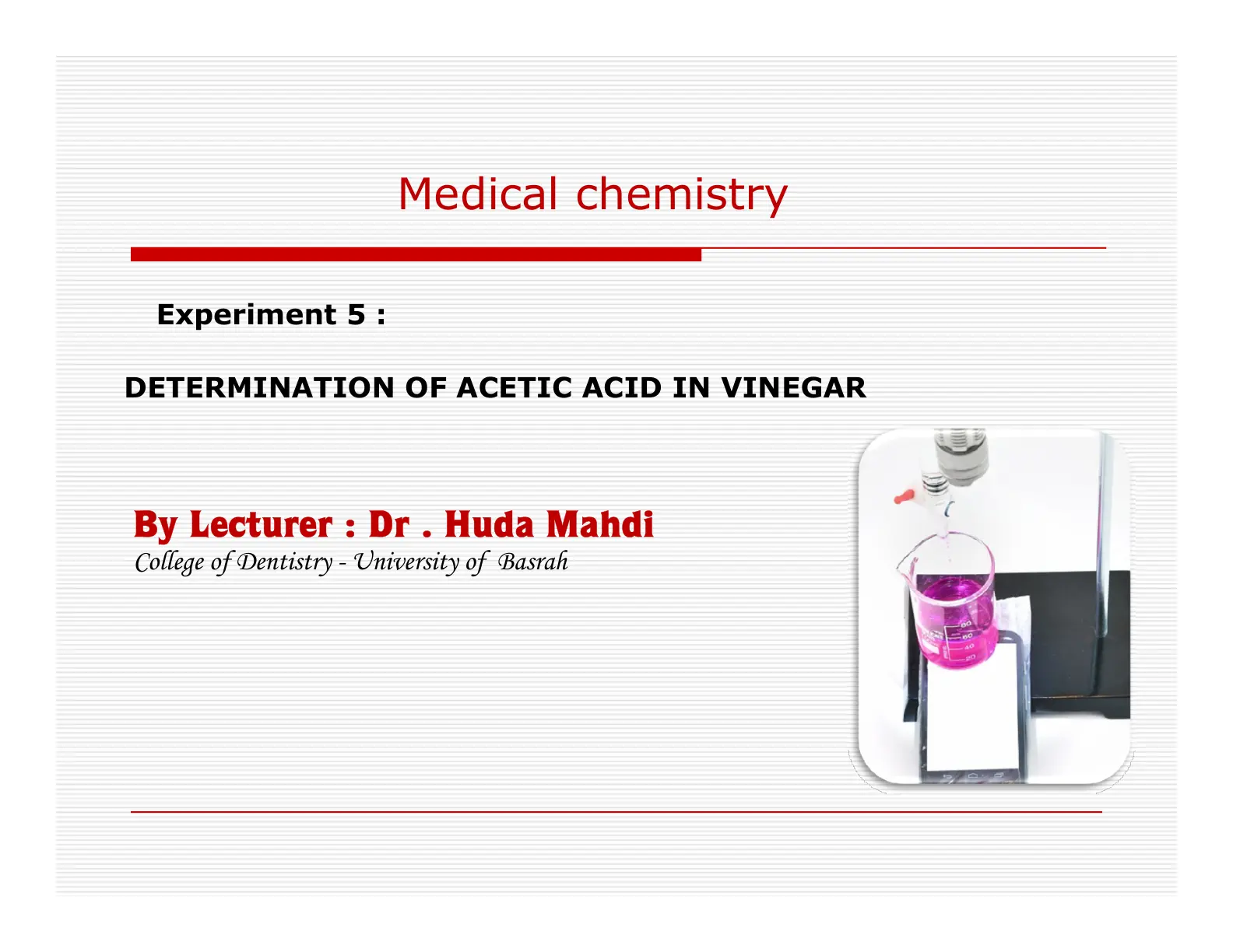 غلاف تقرير Medical chemistry - Experiment 5: Determination of Acetic Acid in Vinegar