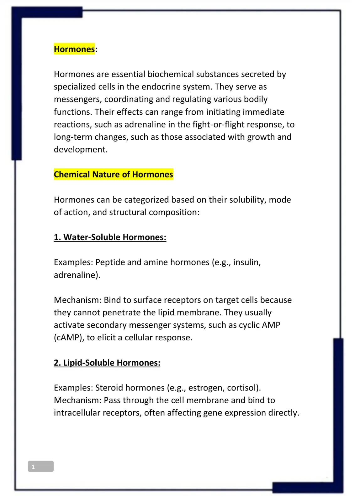 غلاف تقرير Hormones: Chemical Nature and Functions