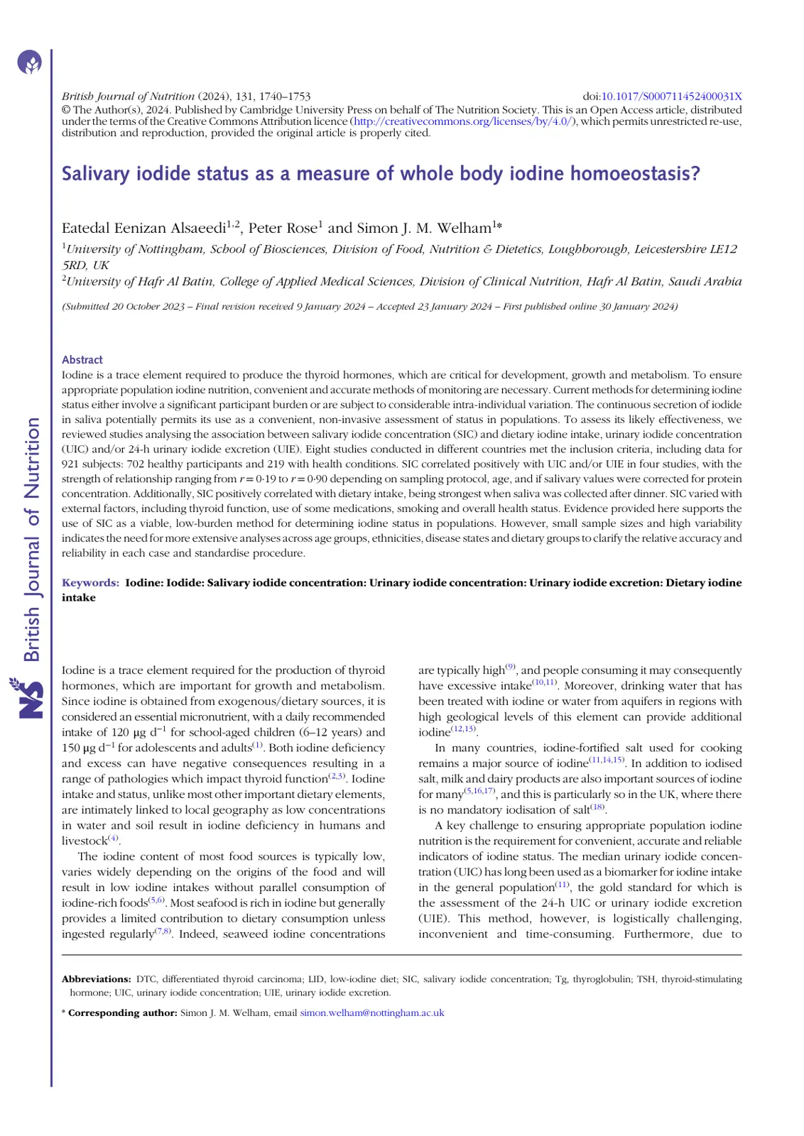 غلاف تقرير Salivary iodide status as a measure of whole body iodine homoeostasis?