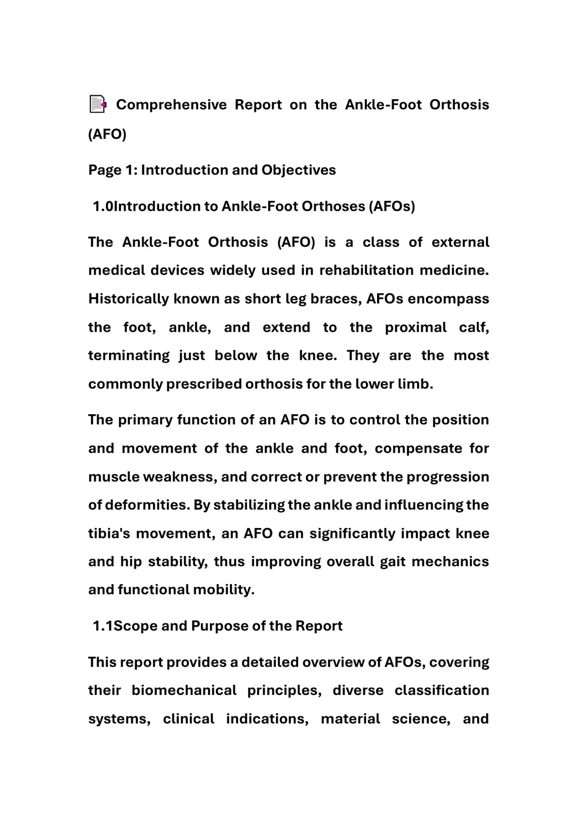 غلاف تقرير Comprehensive Report on the Ankle-Foot Orthosis (AFO)