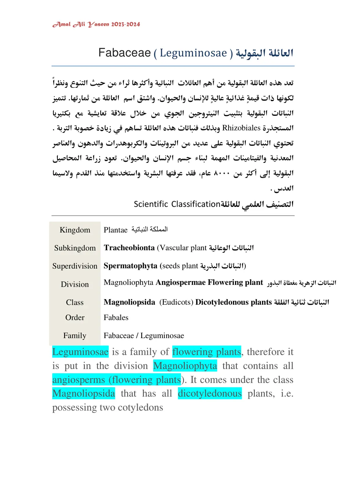 غلاف تقرير العائلة البقولية (Fabaceae (Leguminosae