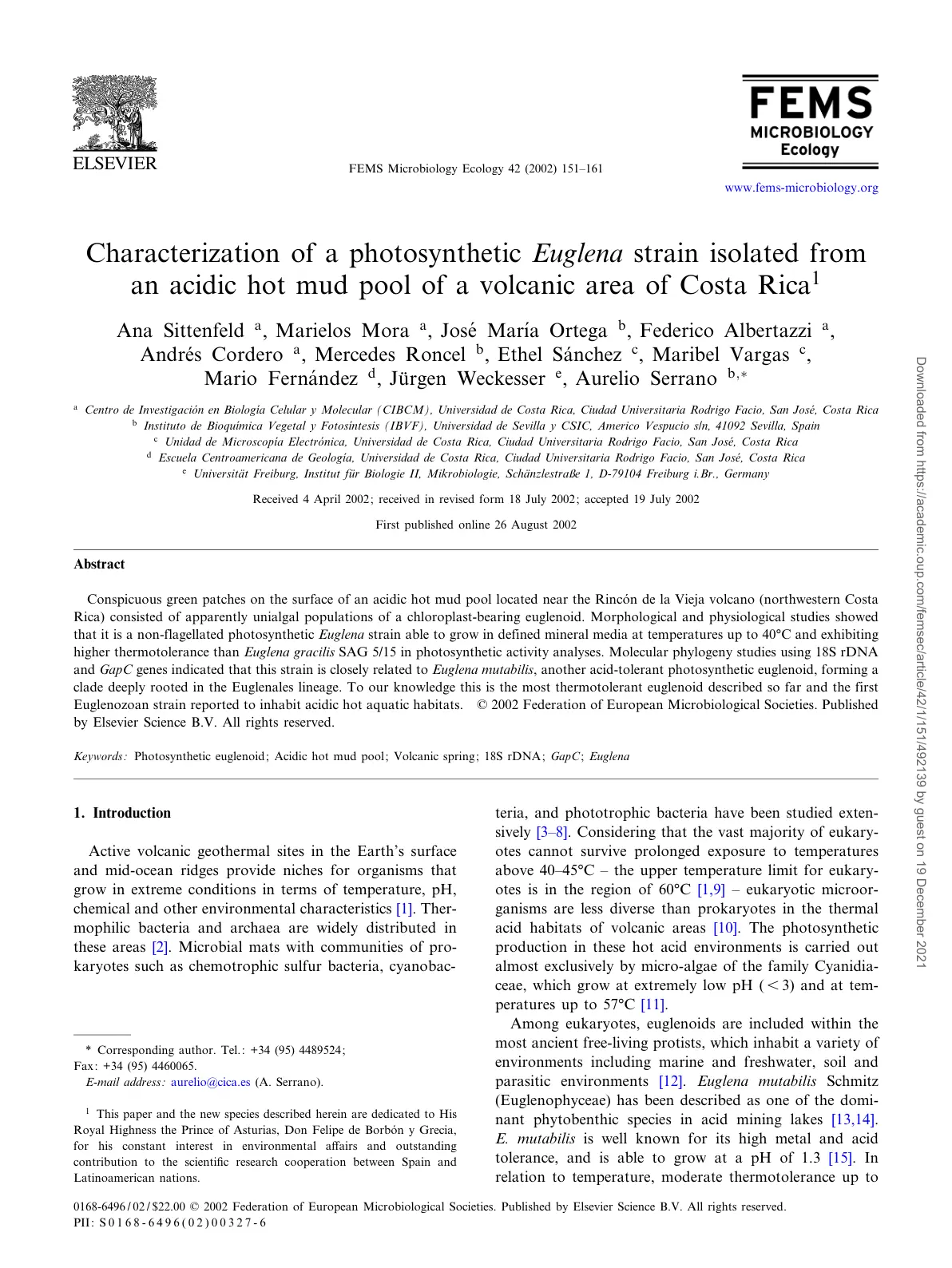 غلاف تقرير Characterization of a photosynthetic Euglena strain isolated from an acidic hot mud pool of a volcanic area of Costa Rica