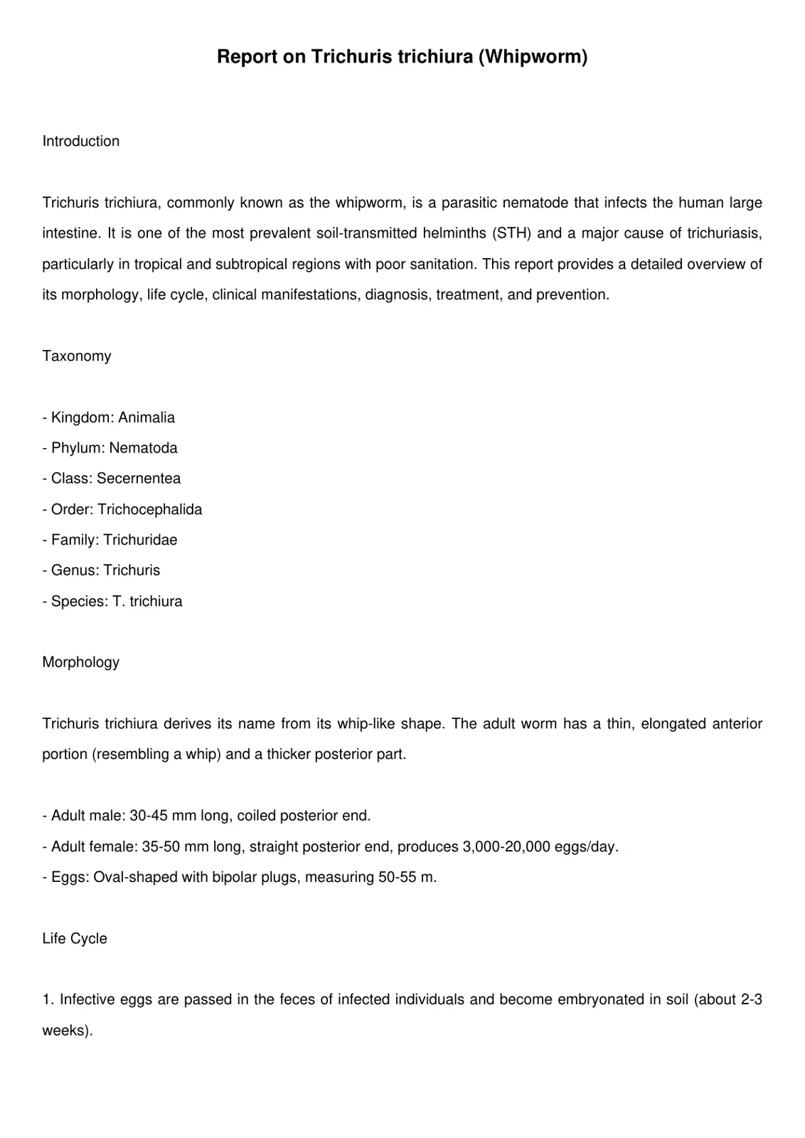 غلاف تقرير Report on Trichuris trichiura (Whipworm)