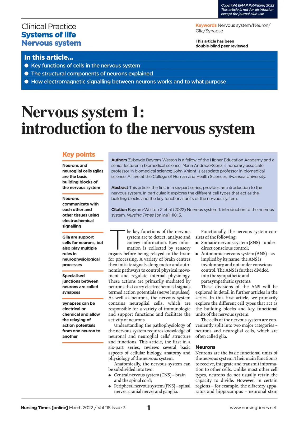 غلاف تقرير Nervous system 1: introduction to the nervous system