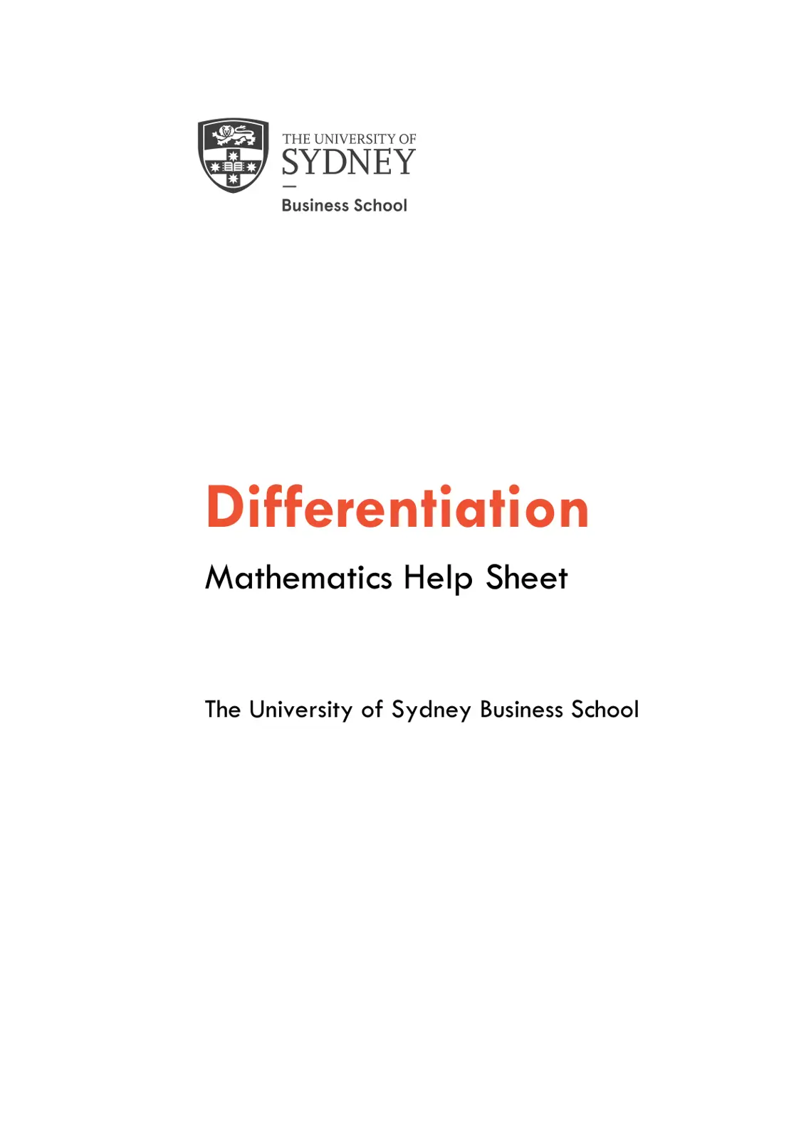غلاف تقرير Differentiation Mathematics Help Sheet