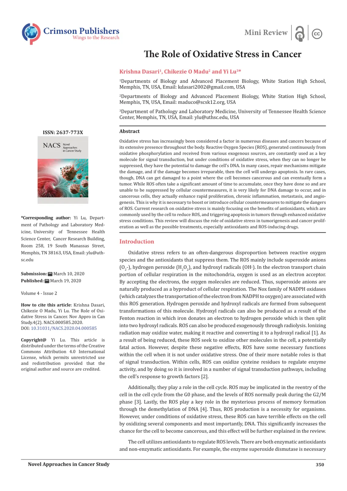 غلاف تقرير The Role of Oxidative Stress in Cancer
