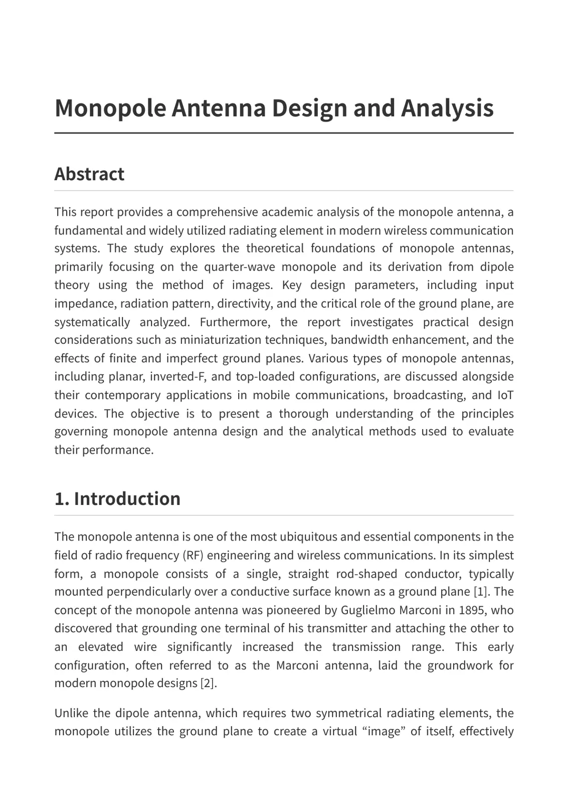 غلاف تقرير Monopole Antenna Design and Analysis