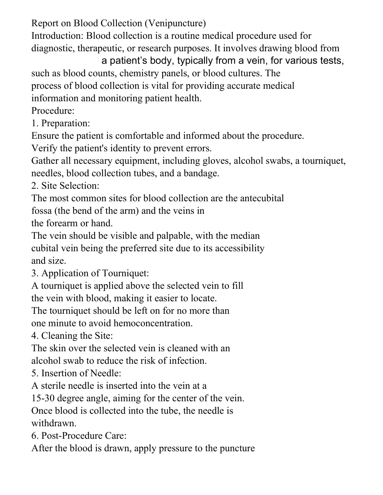 غلاف تقرير Report on Blood Collection (Venipuncture)