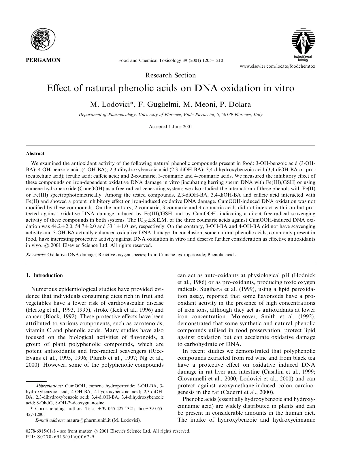 غلاف تقرير Effect of natural phenolic acids on DNA oxidation in vitro