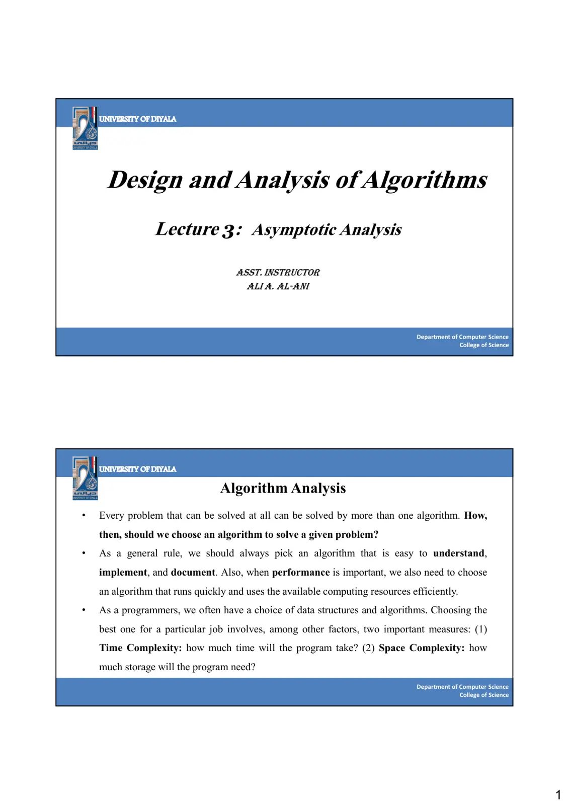 غلاف تقرير Design and Analysis of Algorithms Lecture 3: Asymptotic Analysis