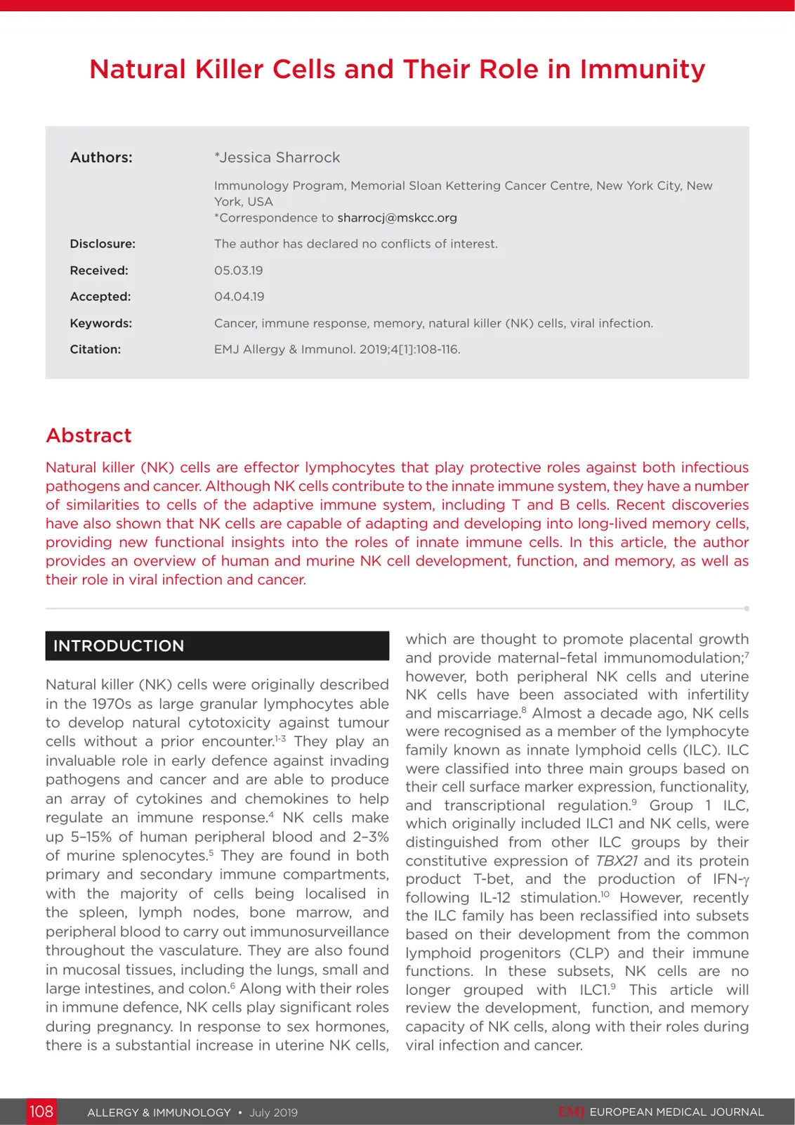 غلاف تقرير Natural Killer Cells and Their Role in Immunity