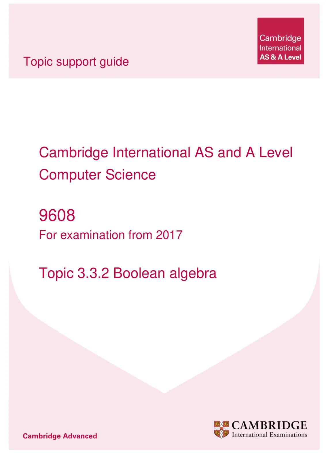 غلاف تقرير Topic support guide Cambridge International AS and A Level Computer Science 9608 Topic 3.3.2 Boolean algebra
