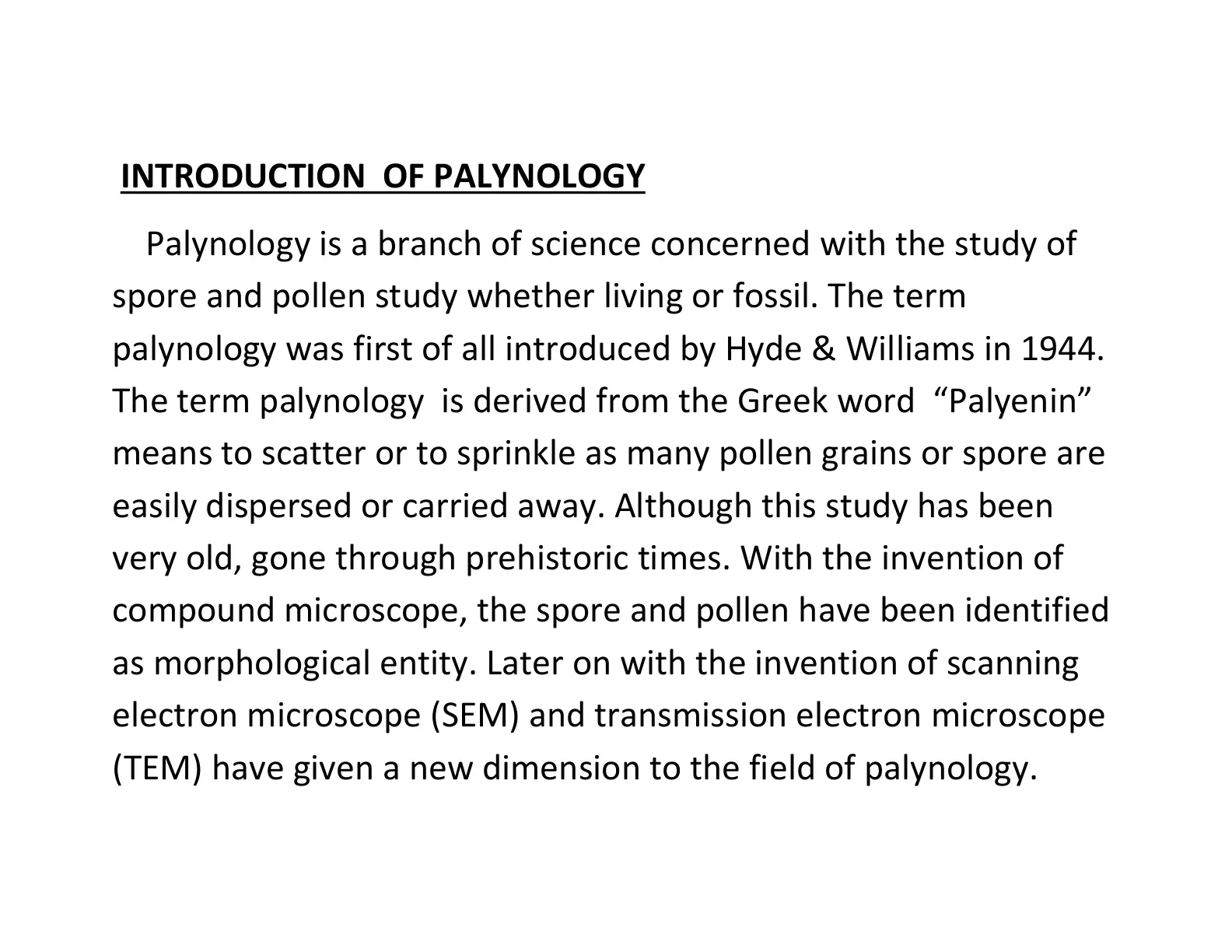 غلاف تقرير INTRODUCTION OF PALYNOLOGY