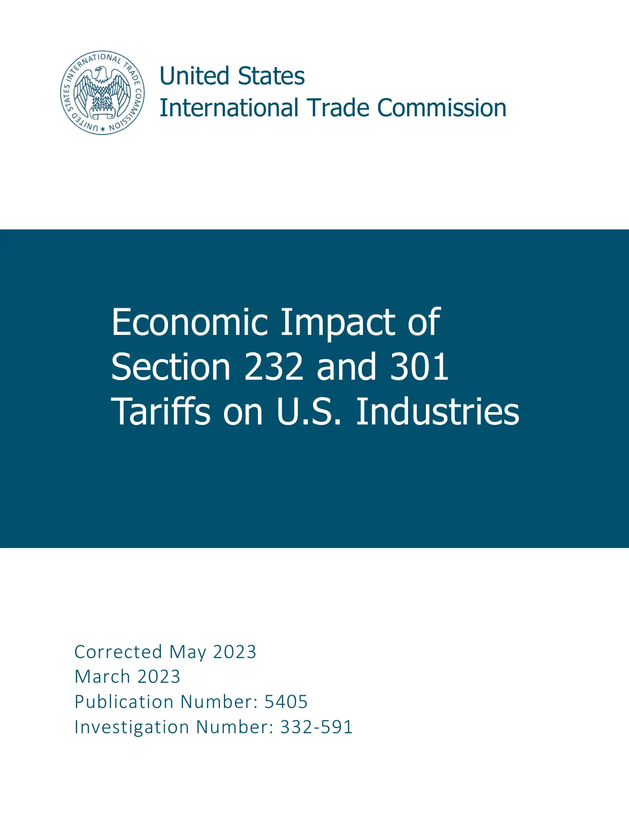غلاف تقرير Economic Impact of Section 232 and 301 Tariffs on U.S. Industries