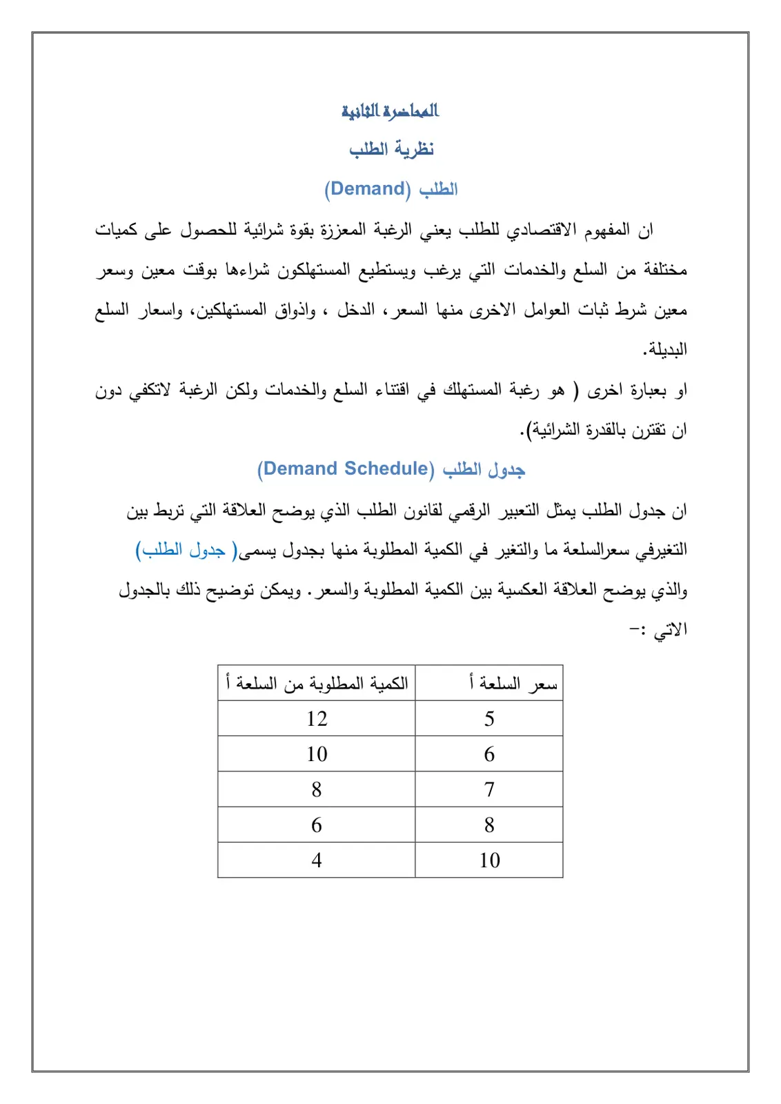 غلاف تقرير نظرية الطلب