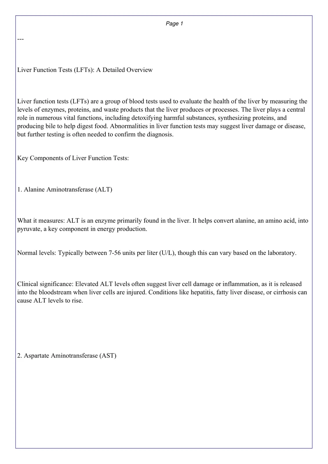غلاف تقرير Liver Function Tests (LFTs): A Detailed Overview