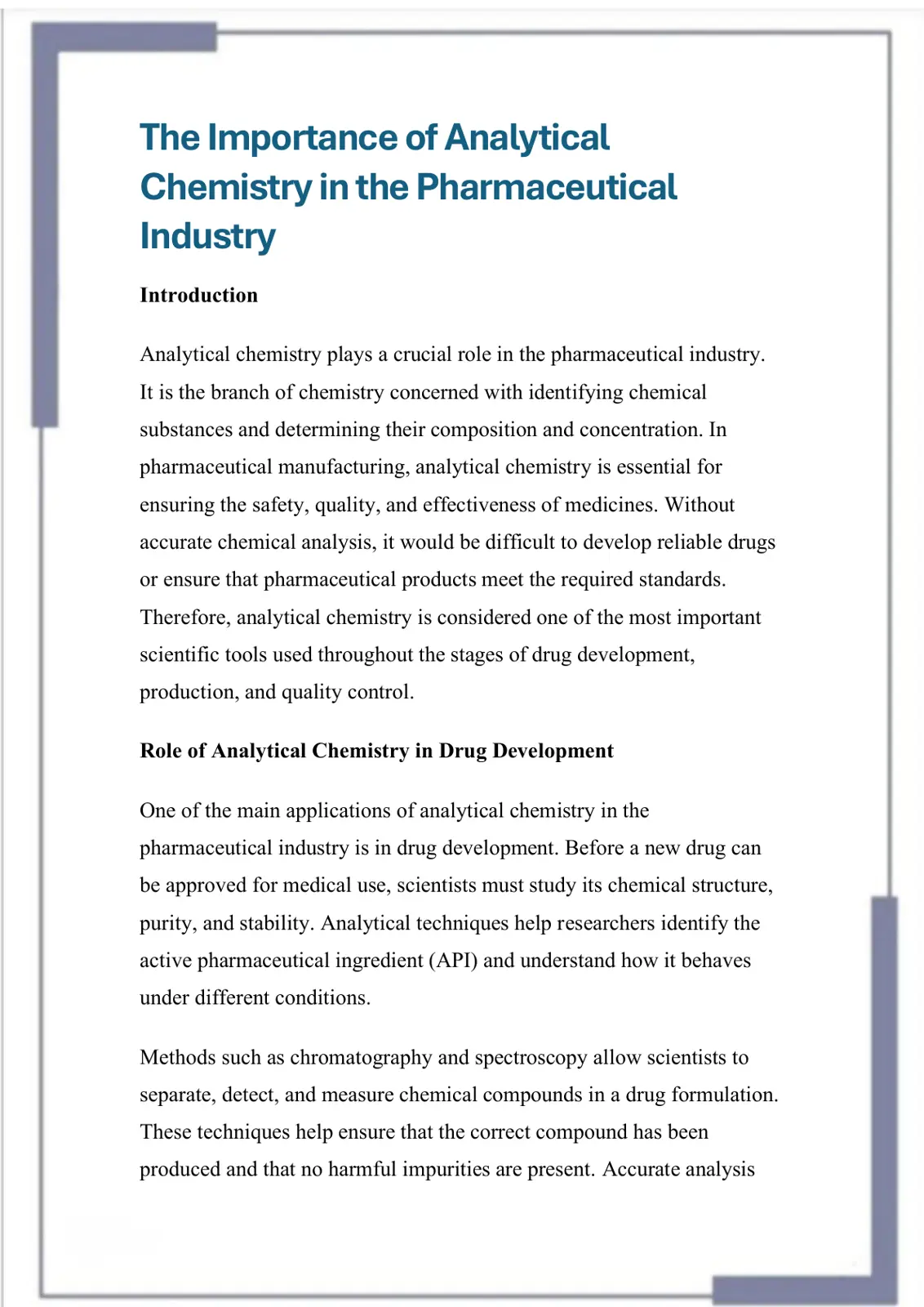 غلاف تقرير The Importance of Analytical Chemistry in the Pharmaceutical Industry