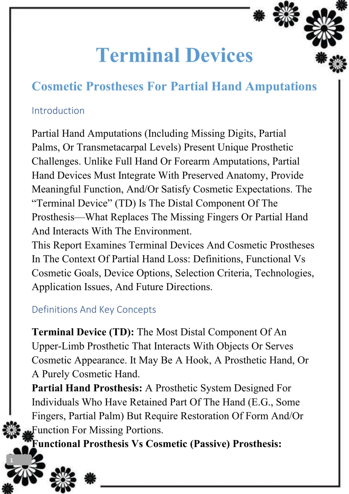 غلاف تقرير Cosmetic Prostheses For Partial Hand Amputations