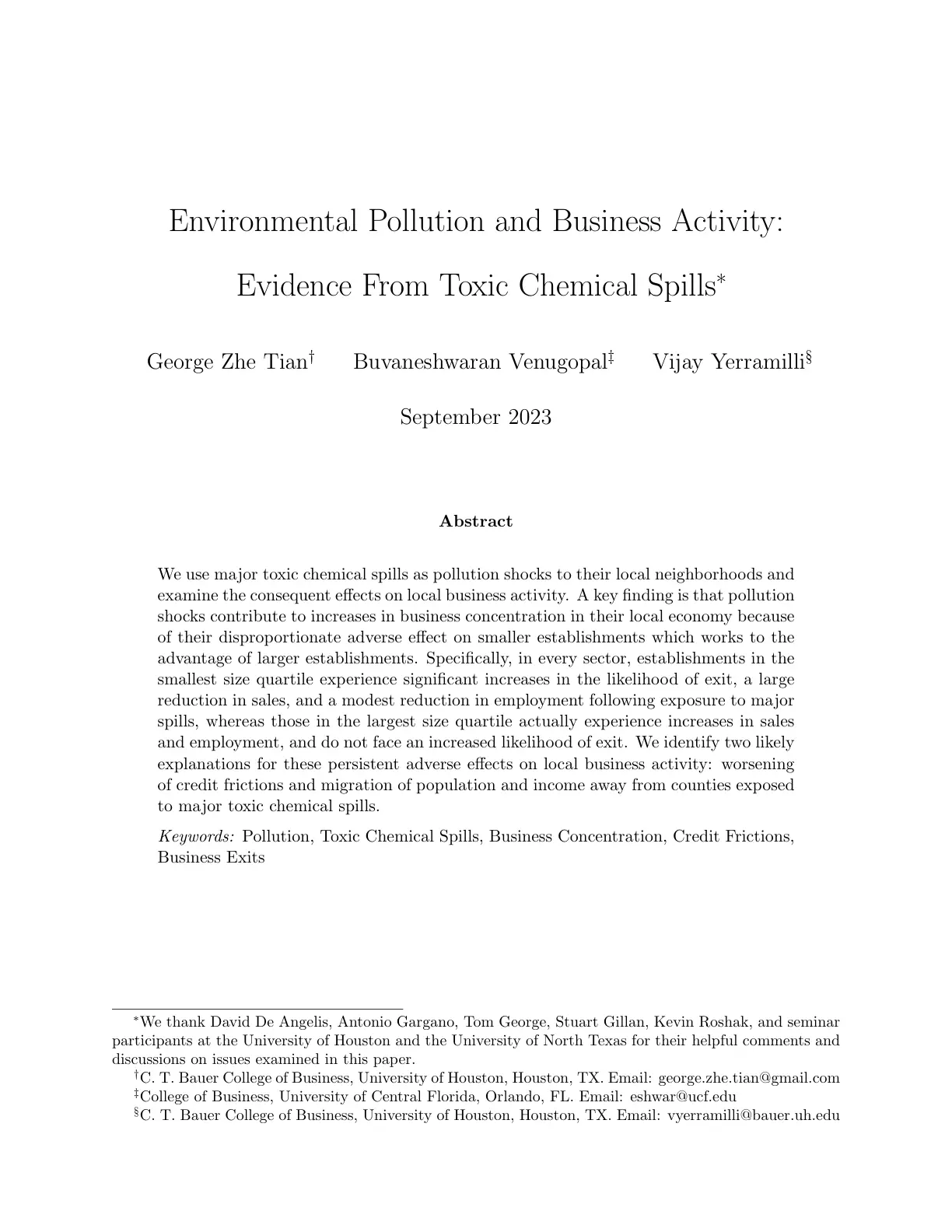 غلاف تقرير Environmental Pollution and Business Activity: Evidence From Toxic Chemical Spills