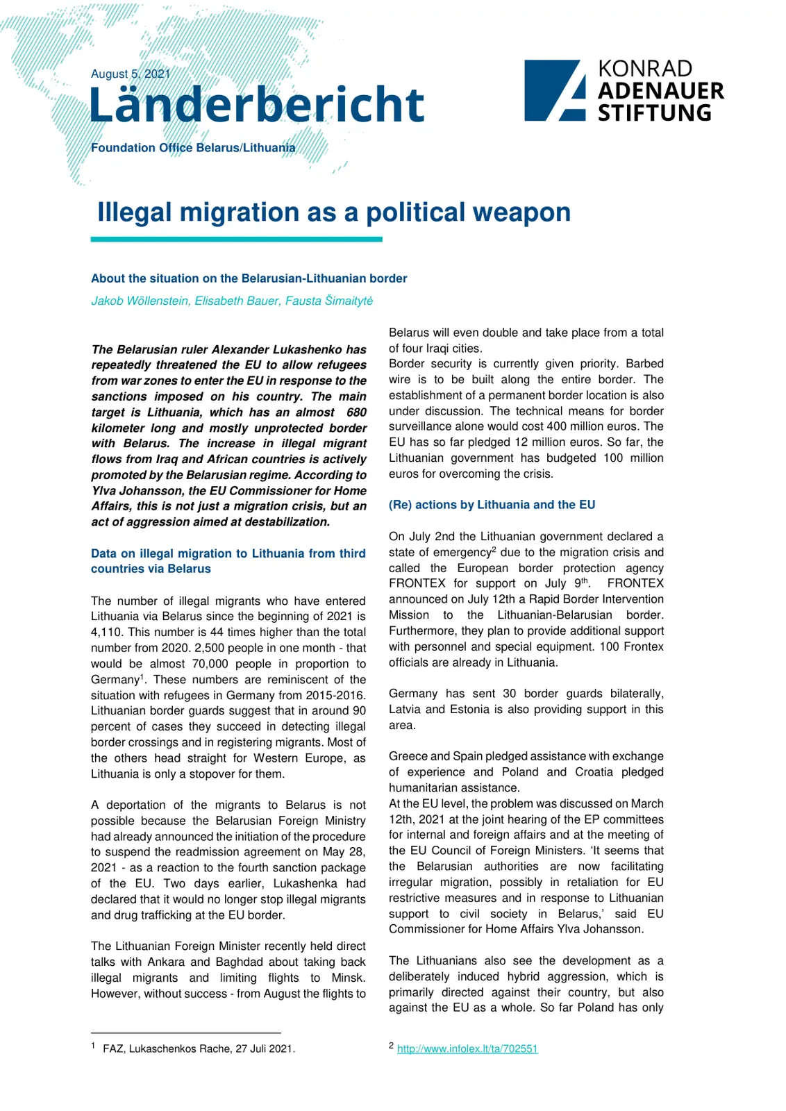 غلاف تقرير Illegal migration as a political weapon