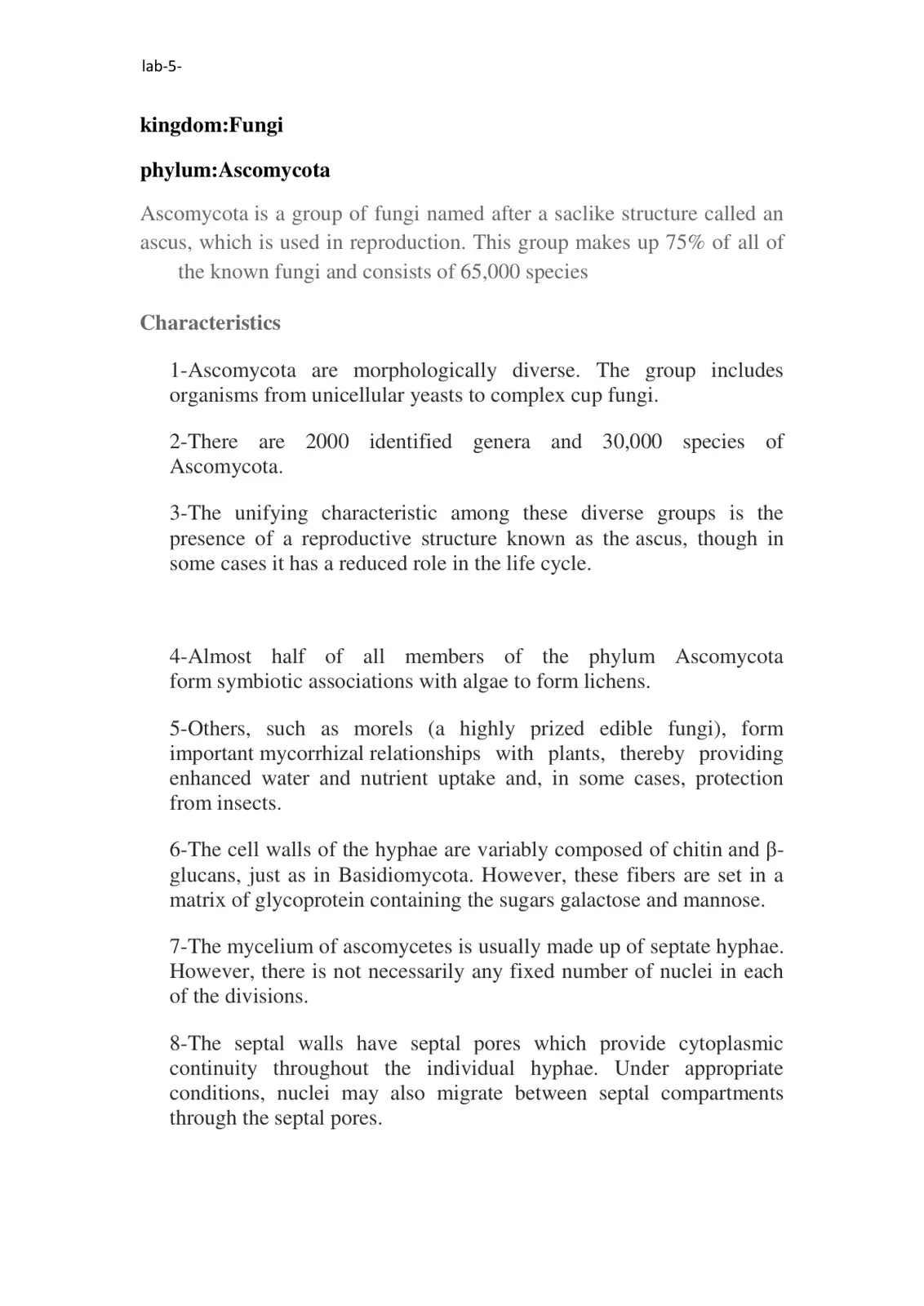 غلاف تقرير Lab 5 - Kingdom: Fungi, Phylum: Ascomycota