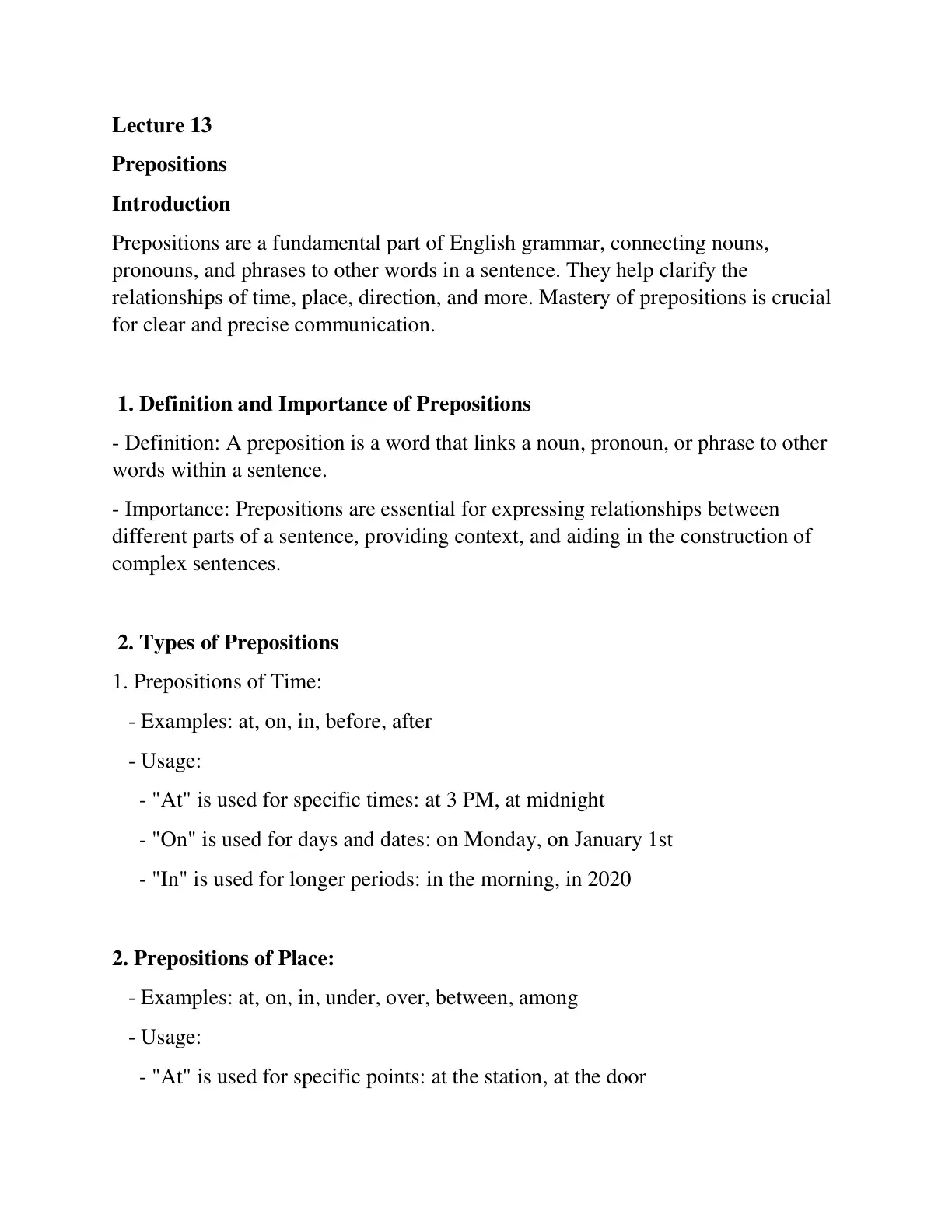 غلاف تقرير Lecture 13 - Prepositions