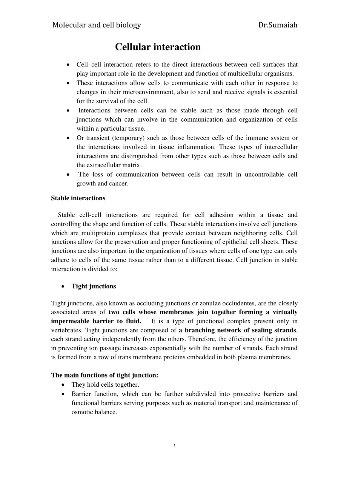 غلاف تقرير Molecular and Cell Biology - Cellular Interaction