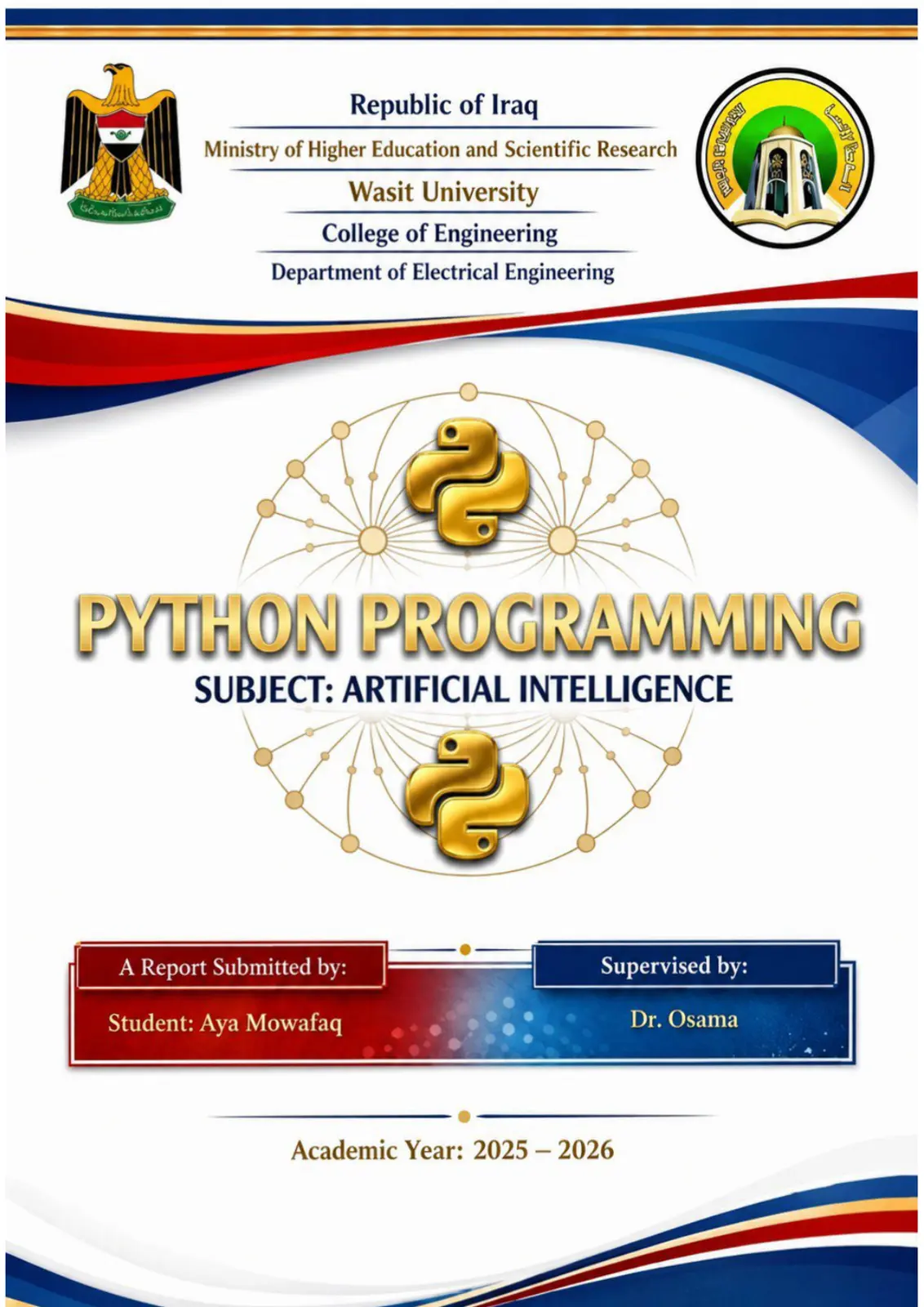 غلاف تقرير Python Programming: Subject Artificial Intelligence