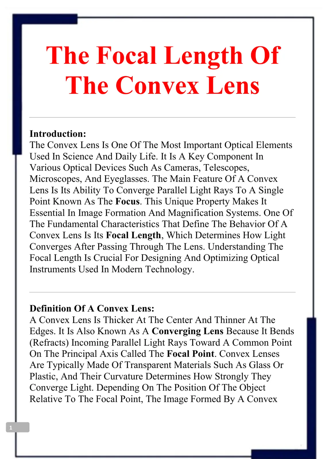 غلاف تقرير The Focal Length Of The Convex Lens