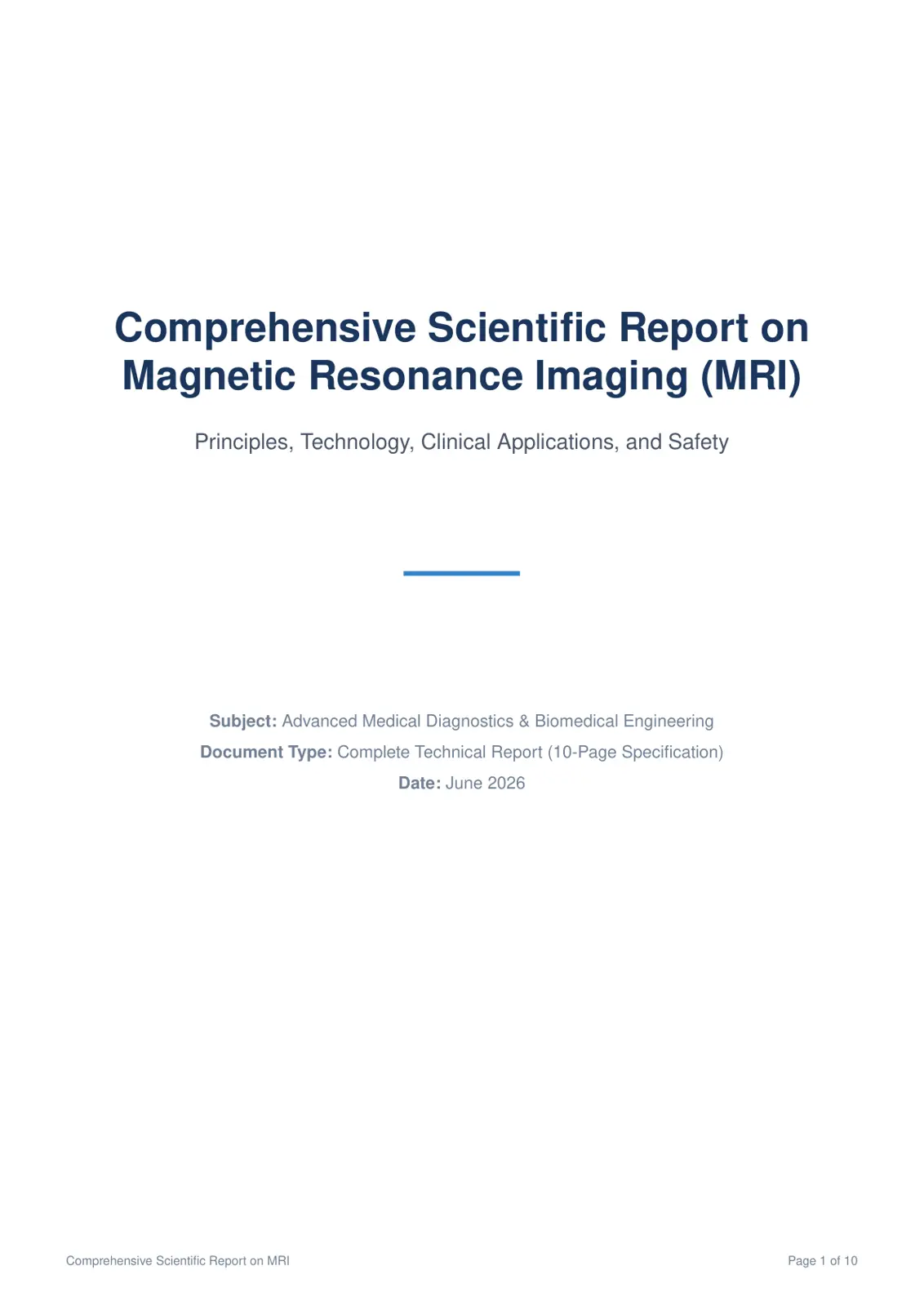 غلاف تقرير Comprehensive Scientific Report on Magnetic Resonance Imaging (MRI) Principles, Technology, Clinical Applications, and Safety