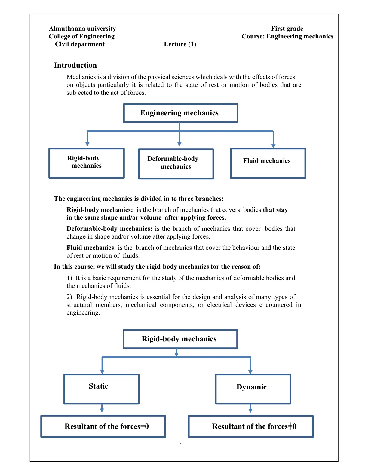 غلاف تقرير Engineering Mechanics - Lecture (1)