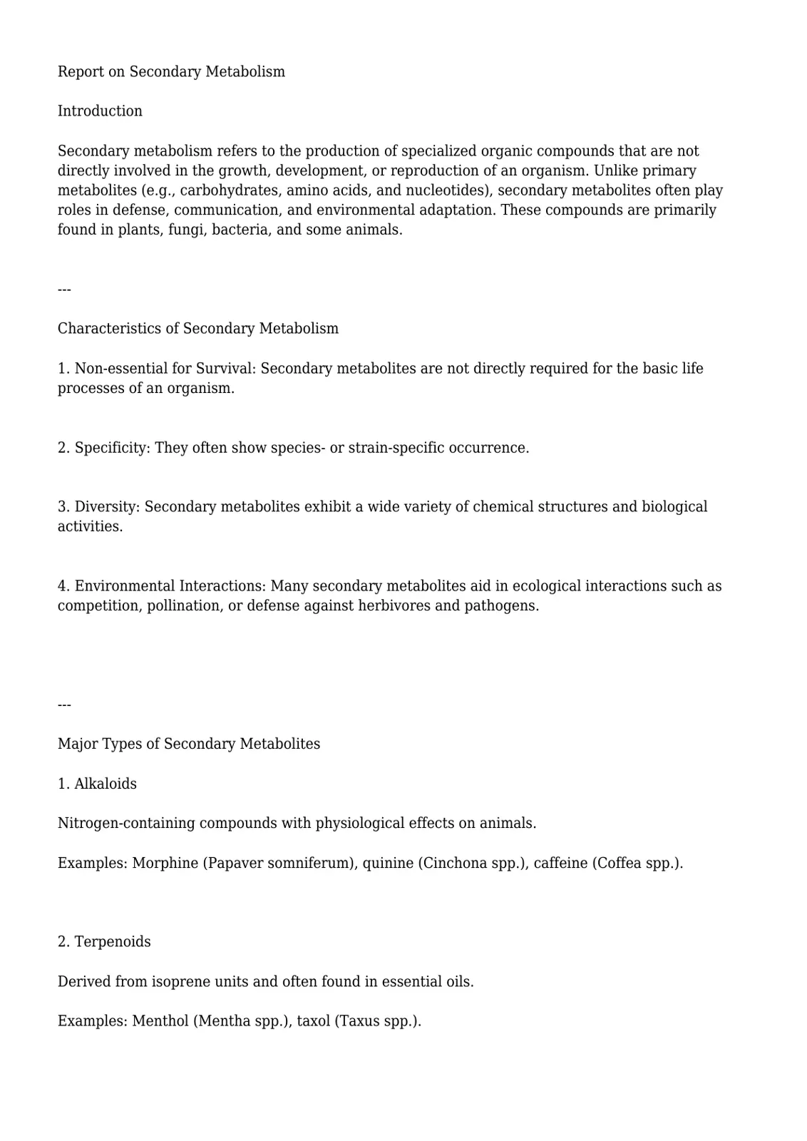 غلاف تقرير Report on Secondary Metabolism