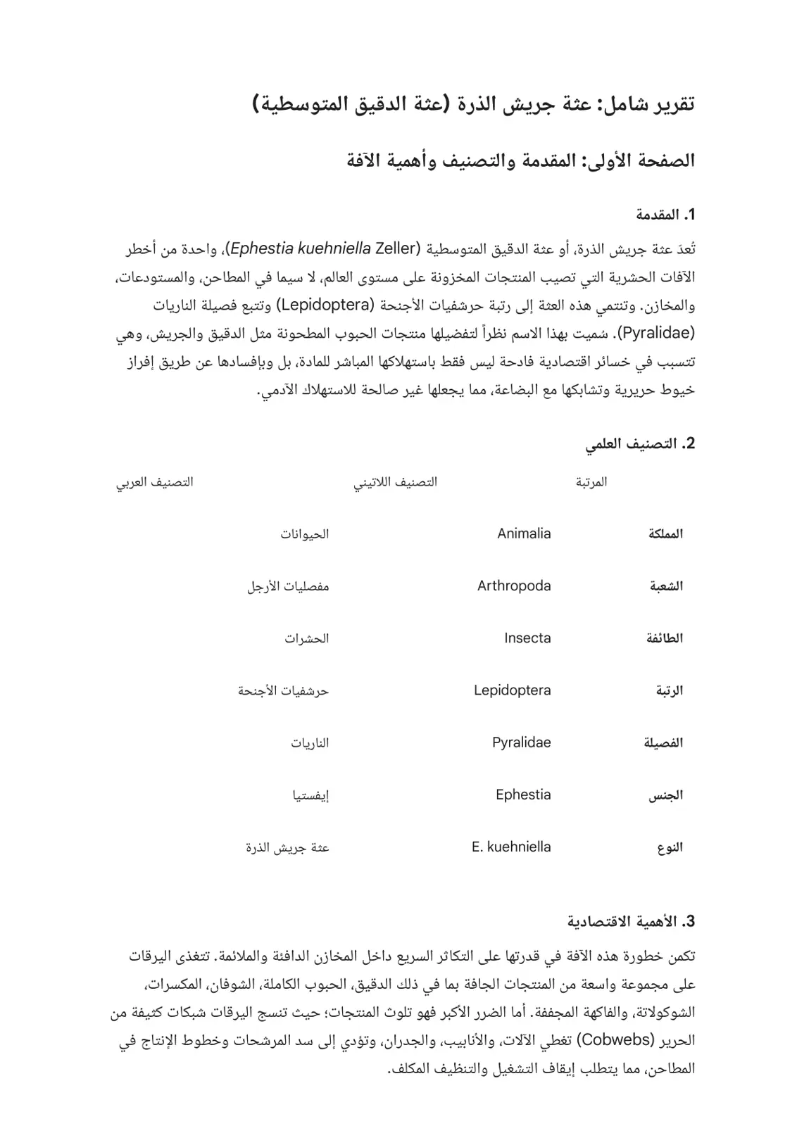 غلاف تقرير تقرير شامل عن عثة جريش الذرة (عثة الدقيق المتوسطية)