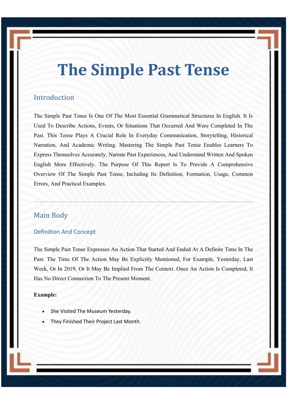 غلاف تقرير The Simple Past Tense